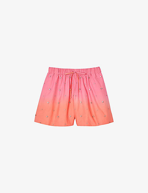 SANDRO: Rhinestone-embellished elasticated-waist cotton shorts