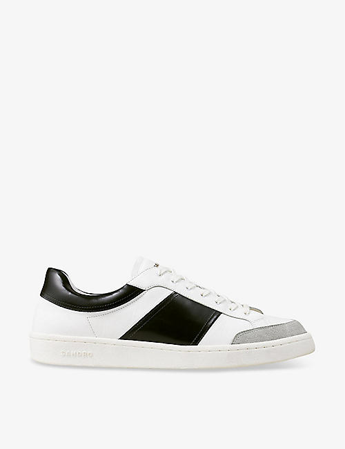 SANDRO: Contrast-panel logo-print leather low-top trainers