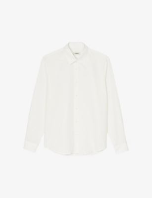 SANDRO: Point-collar regular-fit linen shirt