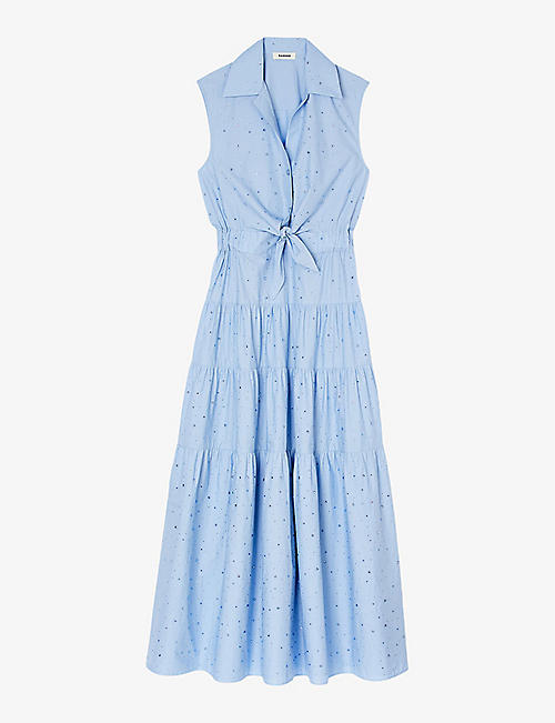 SANDRO: Rhinestone-embellishment cotton midi dress