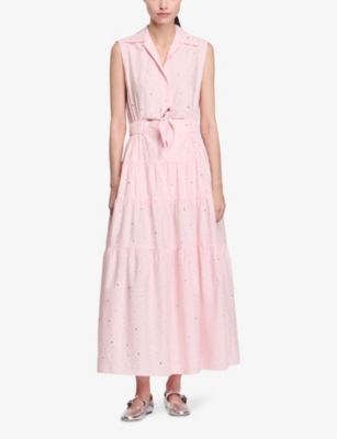 SANDRO: Rhinestone-embellishment cotton midi dress