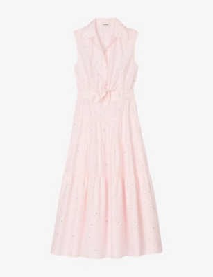 SANDRO: Rhinestone-embellishment cotton midi dress