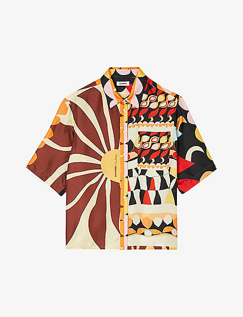 SANDRO: Graphic-print relaxed-fit silk shirt