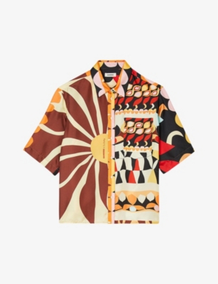 Shop Sandro Womens Naturels Graphic-print Relaxed-fit Silk Shirt