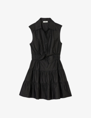 Shop Sandro Women's Noir / Gris Rhinestone-embellished Cotton Mini Dress
