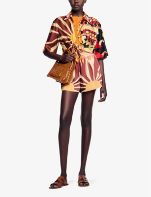 Shop Sandro Women's Bruns Graphic-print Elasticated-waist Woven Shorts