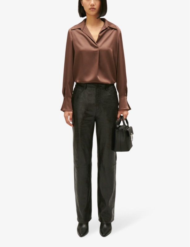 Collar V-neck satin shirt