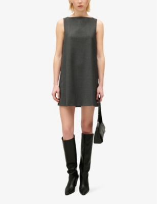 Shop Claudie Pierlot Women's Noir / Gris Flecked-weave Wool-blend Mini Dress