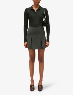Shop Claudie Pierlot Women's Noir / Gris Sarah High-rise Flared Wool-blend Mini Skirt