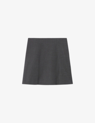 Claudie Pierlot Women's Noir / Gris Sarah High-rise Flared Wool-blend Mini Skirt