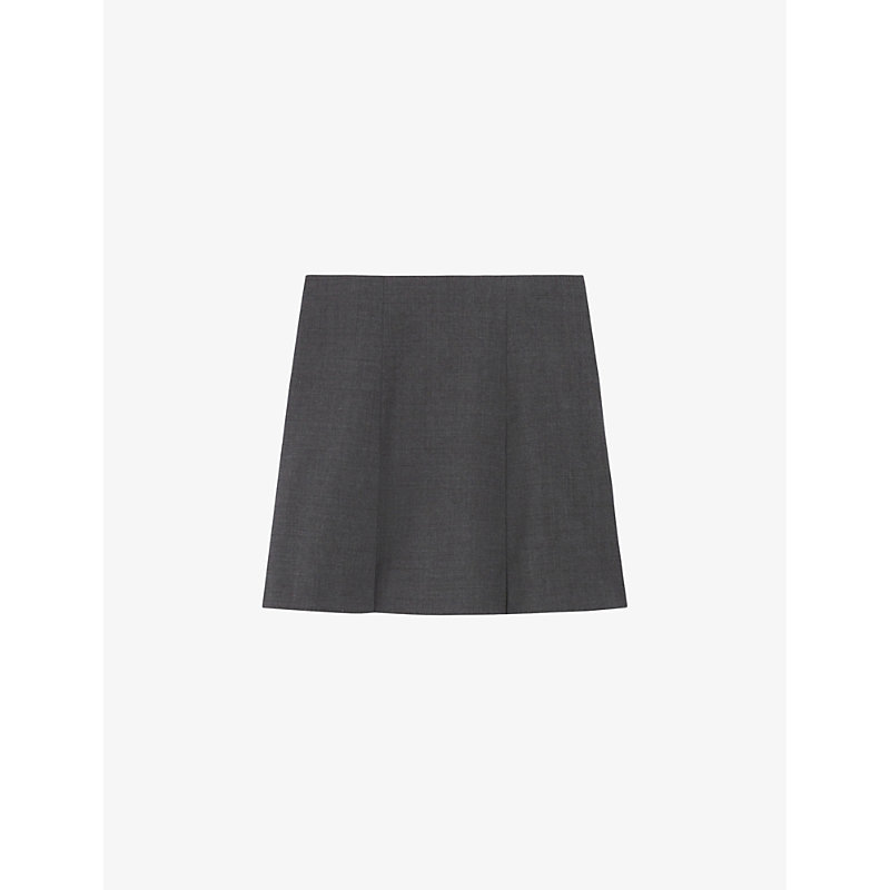 Claudie Pierlot Womens Noir / Gris Sarah High-rise Flared Wool-blend Mini Skirt