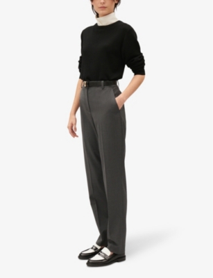 Shop Claudie Pierlot Women's Noir / Gris Slim-fit Tapered-leg High-rise Stretch Wool-blend Trousers