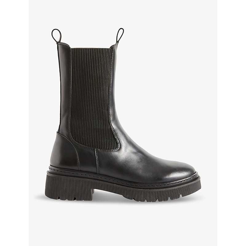 Claudie Pierlot Womens Noir / Gris Elasticated-side Mid-height Leather Chelsea Boots