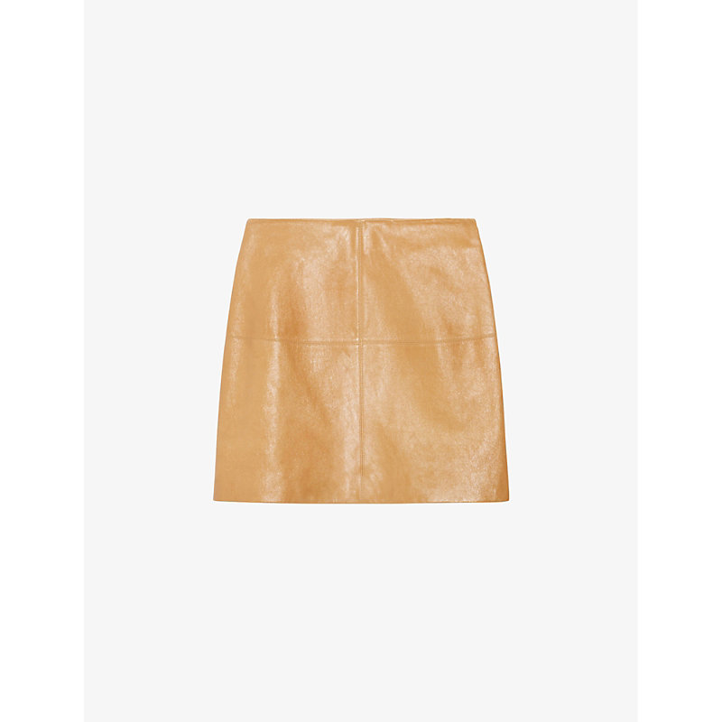 Claudie Pierlot Womens Jaunes / Oranges Straight-cut High-rise Leather Mini Skirt