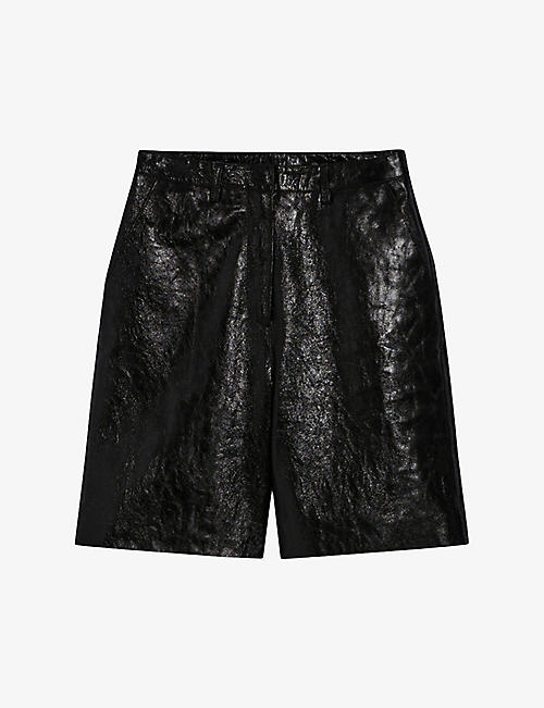 CLAUDIE PIERLOT: High-rise regular-fit leather shorts