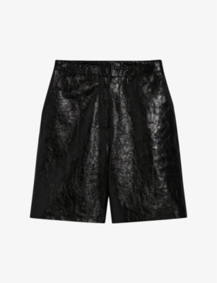 Claudie Pierlot Womens Noir / Gris High-rise Regular-fit Leather Shorts