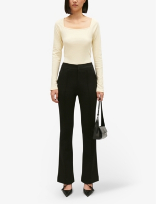 Shop Claudie Pierlot Women's Noir / Gris Flared-cuffs Straight-leg Mid-rise Stretch-woven Trousers