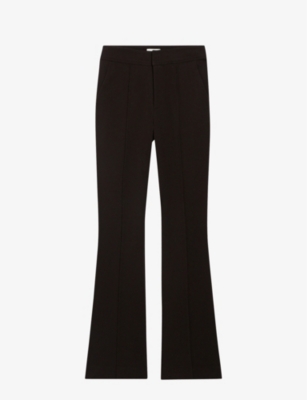Claudie Pierlot Womens Noir / Gris Flared-cuffs Straight-leg Mid-rise Stretch-woven Trousers