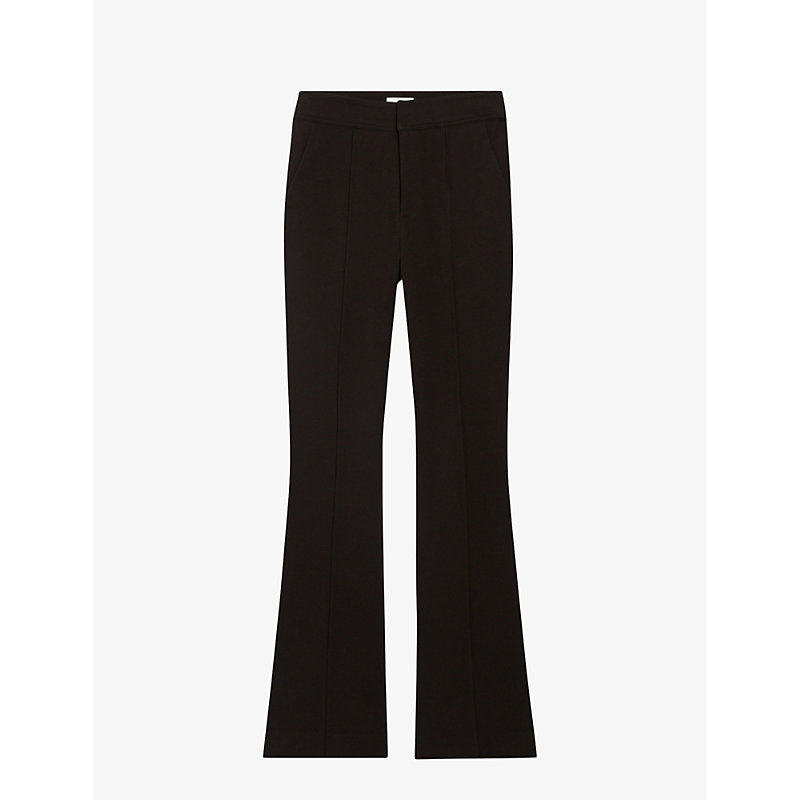 Claudie Pierlot Women's Noir / Gris Flared-cuffs Straight-leg Mid-rise Stretch-woven Trousers