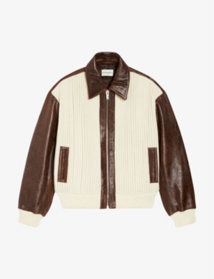 CLAUDIE PIERLOT: Contrast-trim leather and knit-rib bomber jacket