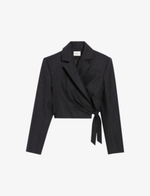 CLAUDIE PIERLOT Peak lapels wrap over wool blend cropped blazer