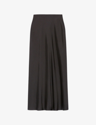 Claudie Pierlot Womens Noir / Gris Sapine High-rise Satin Midi Skirt