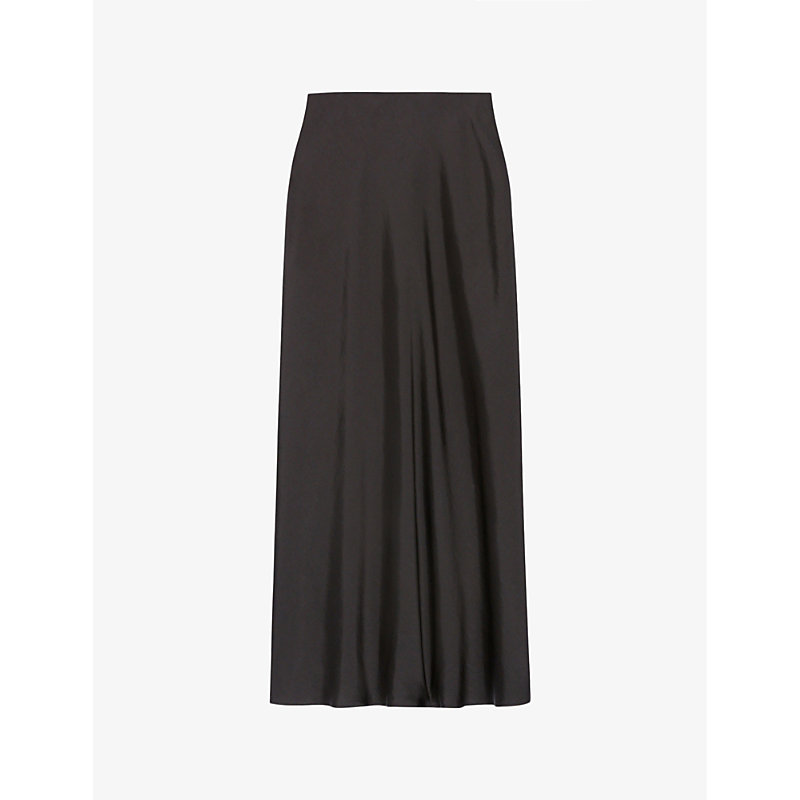 Claudie Pierlot Womens Noir / Gris Sapine High-rise Satin Midi Skirt