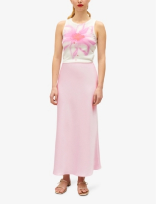 Shop Claudie Pierlot Women's Roses Sapine High-rise Satin Midi Skirt