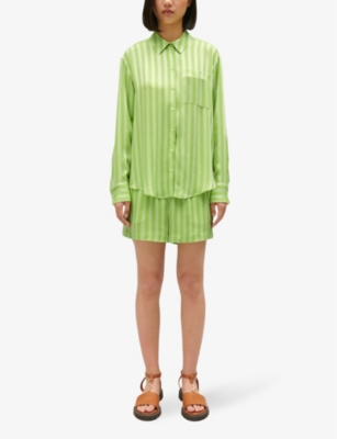Shop Claudie Pierlot Women's Verts Stripe-pattern Relaxed-fit Woven Shirt