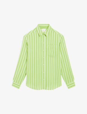Claudie Pierlot Womens Verts Stripe-pattern Relaxed-fit Woven Shirt