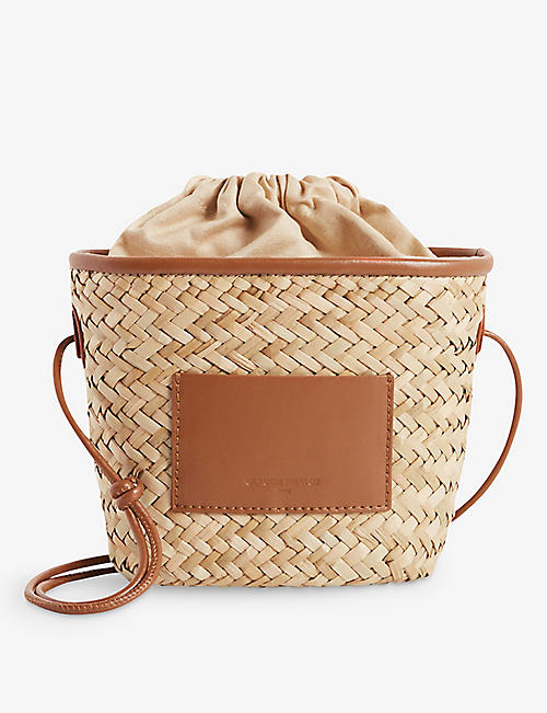 CLAUDIE PIERLOT: Adryans logo-patch leather and straw shoulder bag