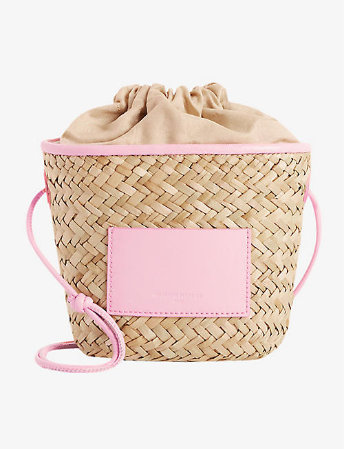 CLAUDIE PIERLOT: Adryans logo-patch leather and straw shoulder bag