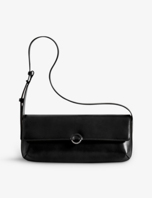 Shop Claudie Pierlot Women's Noir / Gris Alix Baguette Branded-ring Leather Shoulder Bag