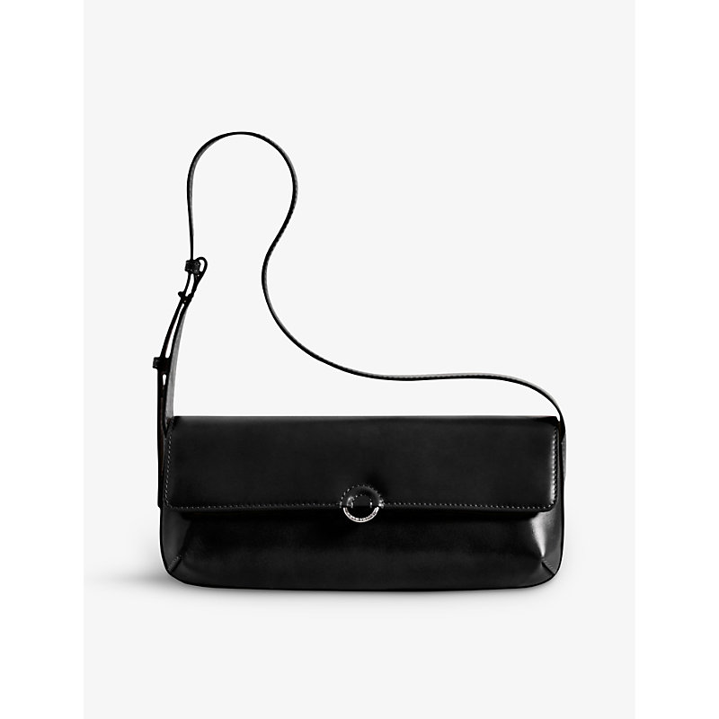 Shop Claudie Pierlot Womens Noir / Gris Alix Baguette Branded-ring Leather Shoulder Bag 1 Size