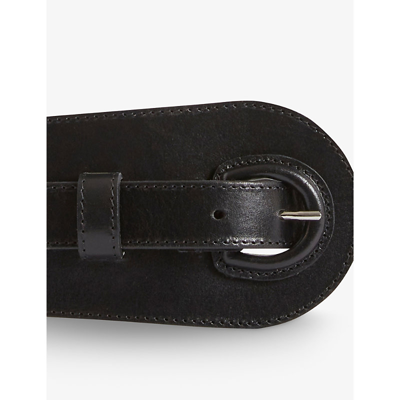 Shop Claudie Pierlot Women's Noir / Gris Curved Wide Leather Buckle Belt