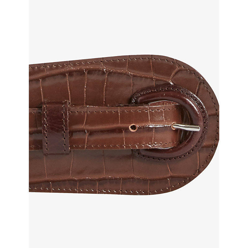 Shop Claudie Pierlot Womens Bruns Wide Croc-embossed Leather Belt