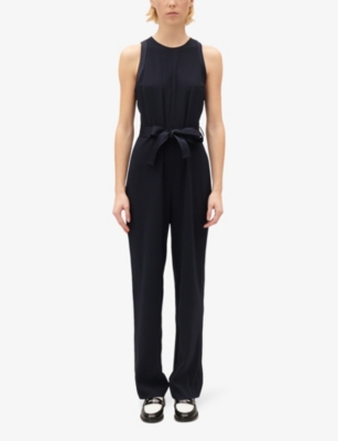 Shop Claudie Pierlot Women's Bleus Round-neck Sleeveless Regular-fit Woven Jumpsuit