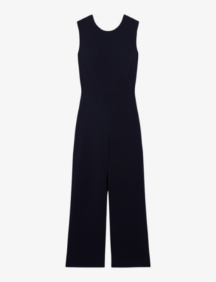 Claudie Pierlot Womens Bleus Round-neck Sleeveless Regular-fit Woven Jumpsuit In Bleus