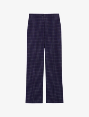 Shop Claudie Pierlot Women's Bleus Checked Straight-leg Stretch-woven Trousers