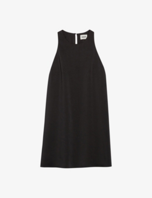 Shop Claudie Pierlot Women's Noir / Gris Round-neck Belted Satin Mini Dress