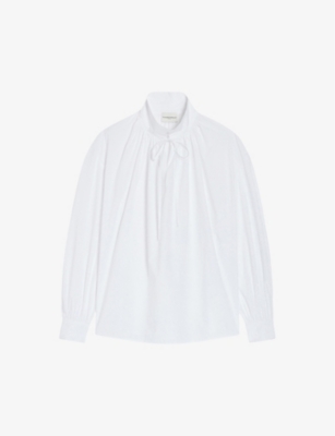 Shop Claudie Pierlot Women's Naturels Drawstring-neck Relaxed-fit Cotton Shirt