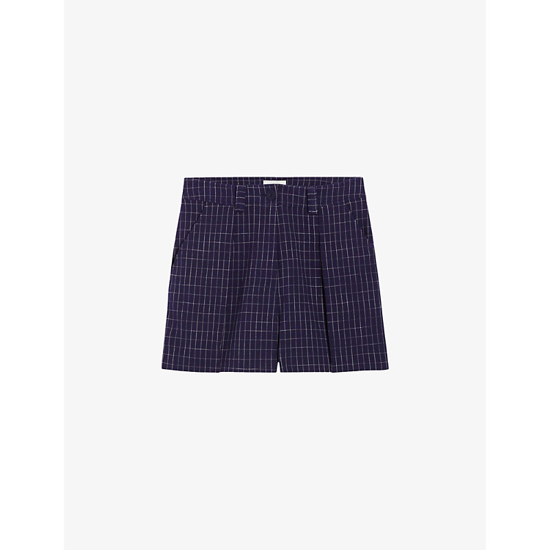Shop Claudie Pierlot Women's Bleus Eden Checked Stretch-woven Shorts