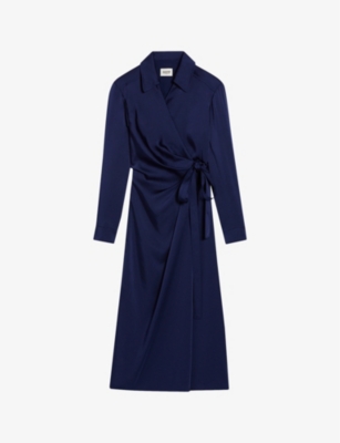 Claudie Pierlot Womens Bleus Collared Belted Woven Midi Dress