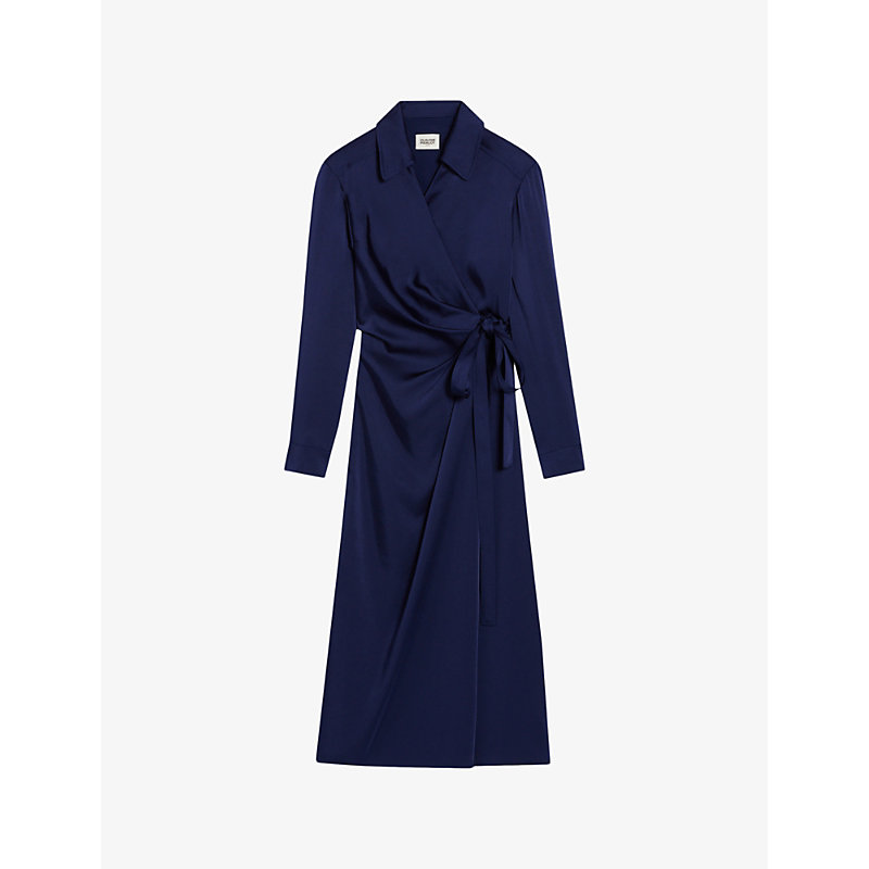 Claudie Pierlot Womens Bleus Collared Belted Woven Midi Dress