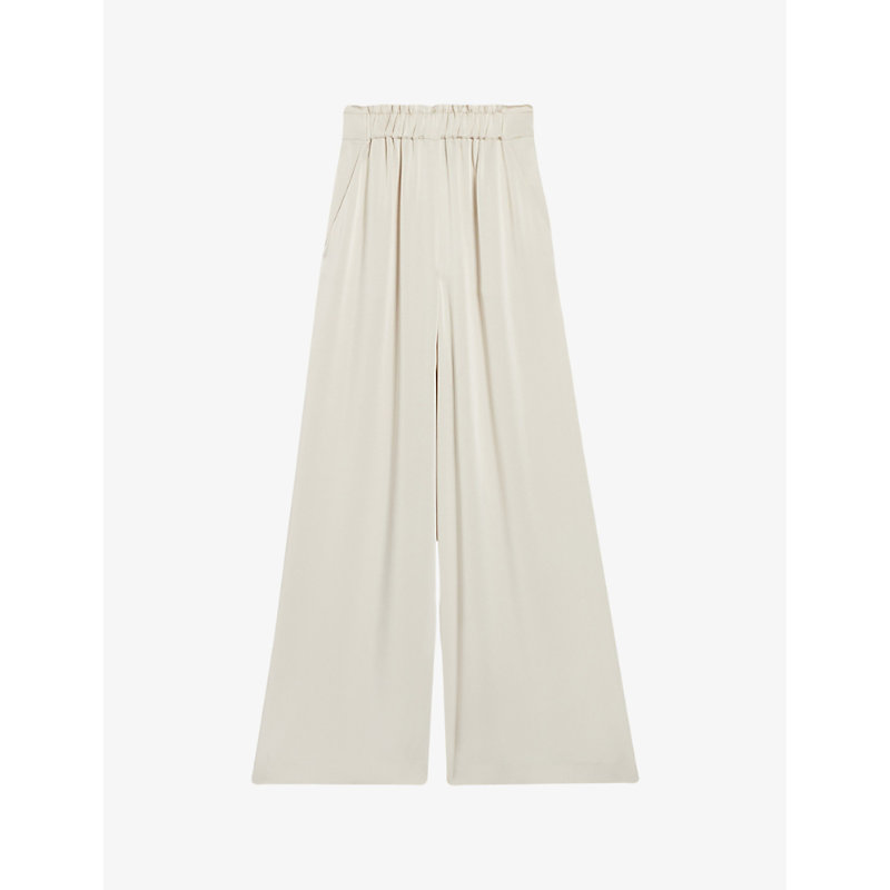 Shop Claudie Pierlot Women's Bruns Smocked-waistband Wide-leg Satin Trousers