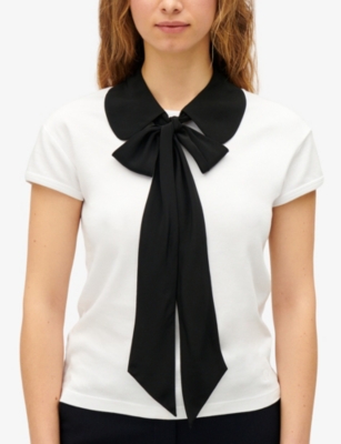 Shop Claudie Pierlot Women's Noir / Gris Removable Silk Peter-pan Collar