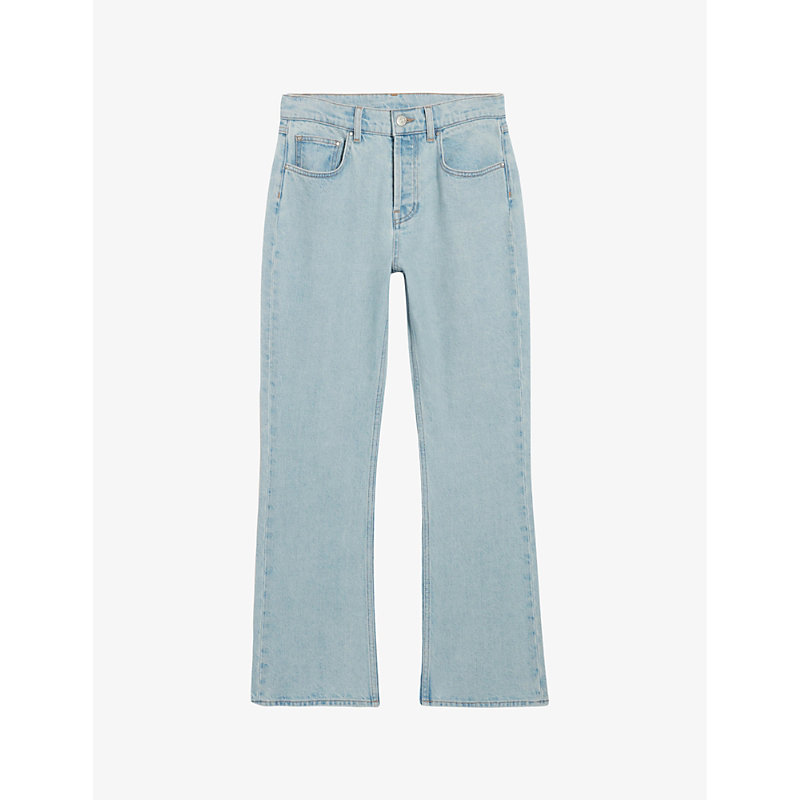 Shop Claudie Pierlot Women's Bleus Stonewashed Straight-fit Mid-rise Denim Jeans