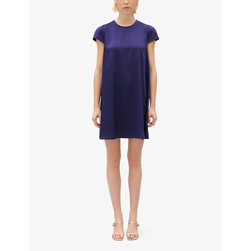 Shop Claudie Pierlot Womens Bleus Round-neck Short-sleeved Satin Mini Dress
