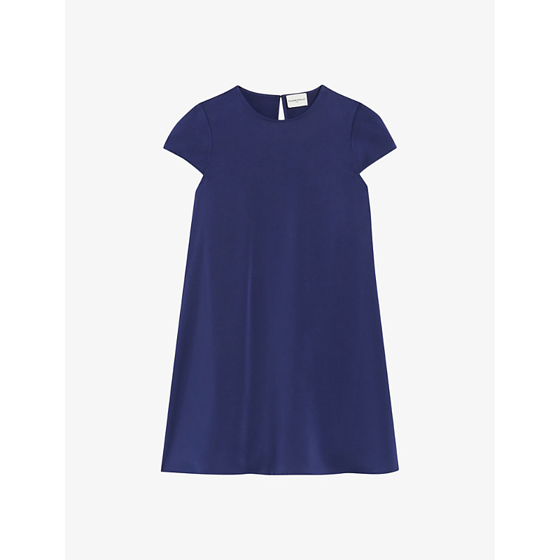 Shop Claudie Pierlot Womens Bleus Round-neck Short-sleeved Satin Mini Dress