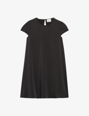 Shop Claudie Pierlot Women's Noir / Gris Round-neck Short-sleeved Satin Mini Dress